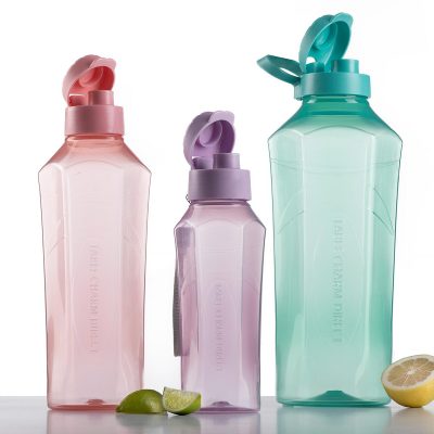three styled plasticware water bottles