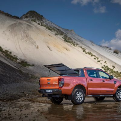 Ford Ranger with open back with landscape scenery