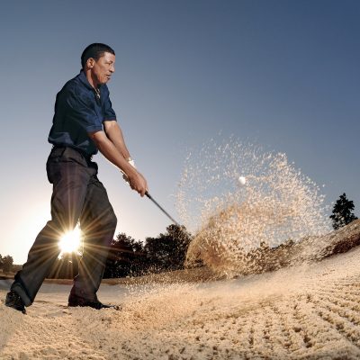 Action Golf Bunker Shot. Professional Action and Sports Photography by SA Photographer Ben Bergh