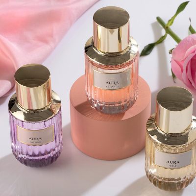 3 ladies fragrances styled with rose and petals