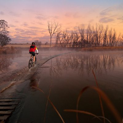 Sunset Mountain Bike on Lake Action Shot by Professional SA Action Photographer Ben Bergh