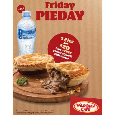 Wildbean Cafe Pie Special: @ Pies for R20 plus a free Aquelle water
