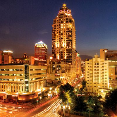 Night time view of Michele Angelo building in Sandton